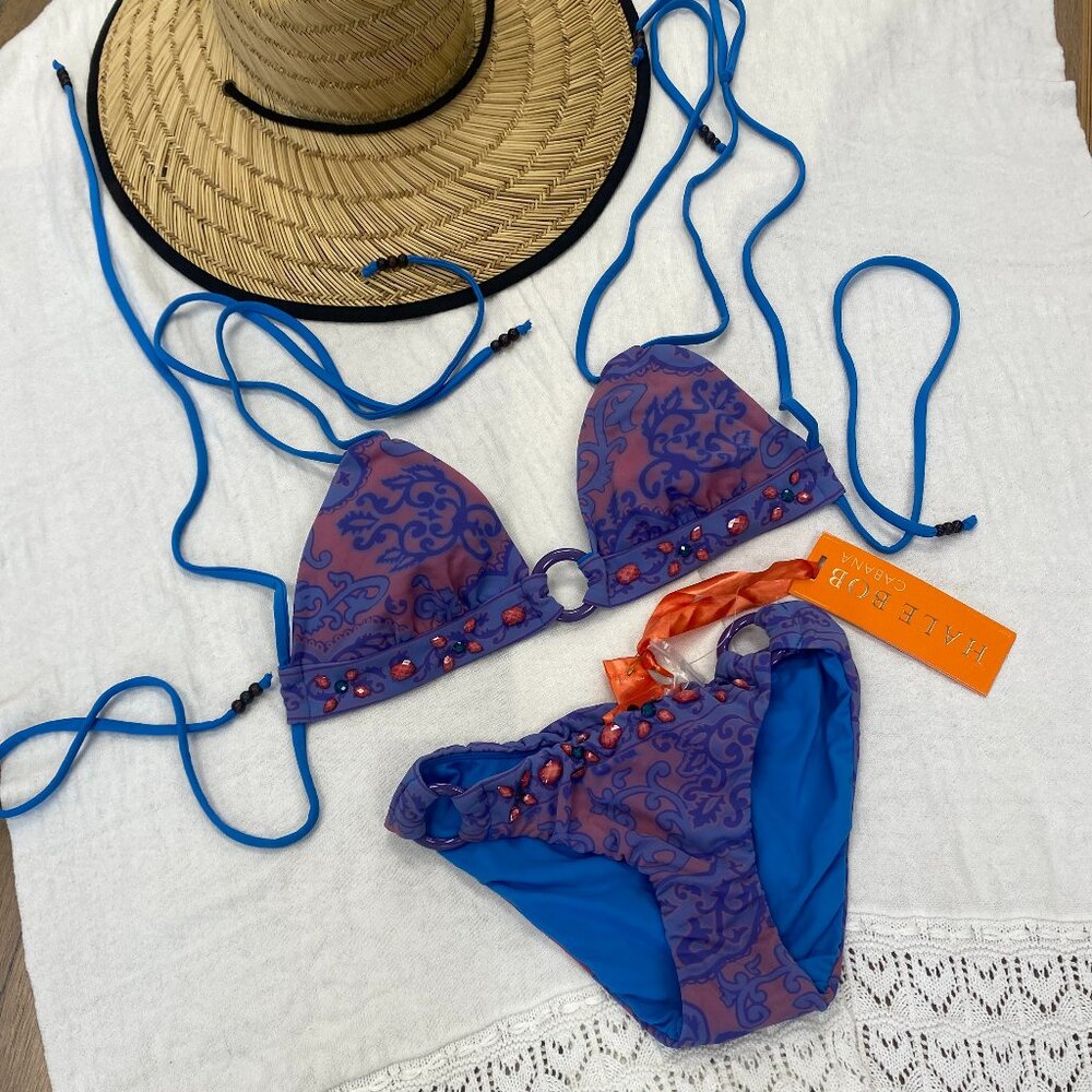 Hale Bob 2 PC Blue & Purple Print Bikini Swimsuit Set